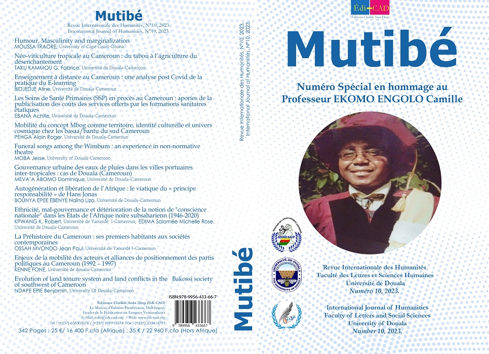  Mutibé. Revue Internationale des Humanités, N°10, 2022. 
Numéro Spécial en hommage au Professeur NANA-FABU  Stella  